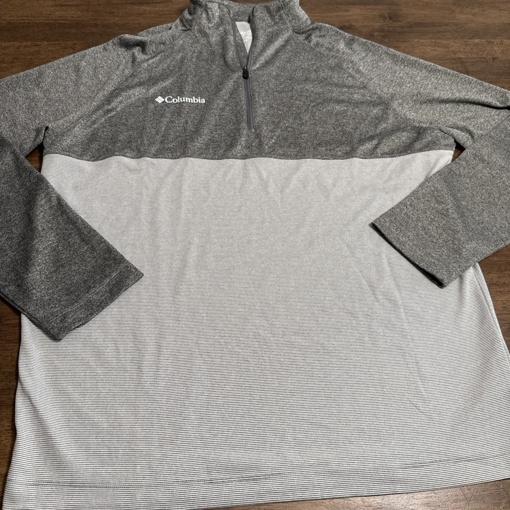 Columbia Omni-Wick Rockin It Pullover Gray Striped Size Large Golf Quarter Zip